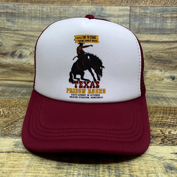 Texas Prison Rodeo Unisex Trucker Hat Maroon Snapback Huntsville Texas Ball Cap - Picture 1 of 5